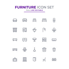 Furnish icons set simple illustration. contains a variety of furniture editable outline.