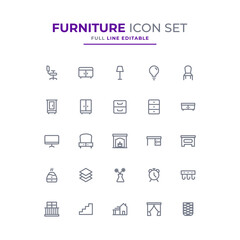 Furniture icons set simple illustration. contains a variety of furniture editable outline.