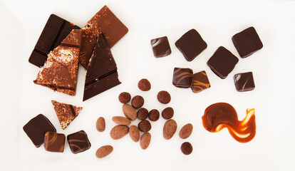 Assorted gourmet chocolates, nuts, and caramels 