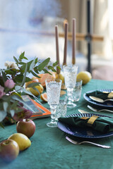 Beautiful flower wedding composition with roses on a table