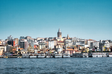 landscape on the shores of the golden horn and the Bosphorus in Istanbul. Boat