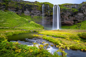 Fototapeta na wymiar Beautiful long time exposure image of Seljalandsfoss waterfall in Iceland. 