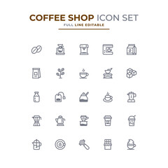 Coffee shop icon set editable stroke simple vector.