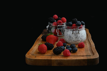 Natural homemade yoghurt with variety of fresh berries