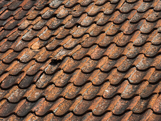 Old, historical red tiled roof, Kuldiga, Latvia.