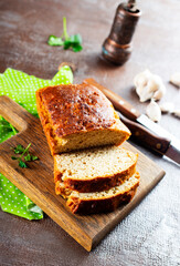 homemade bread on wooden board, fresh bread