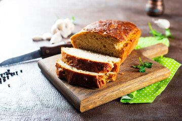 Fototapeta na wymiar homemade bread on wooden board, fresh bread
