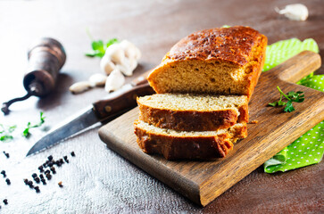 Fototapeta na wymiar homemade bread on wooden board, fresh bread