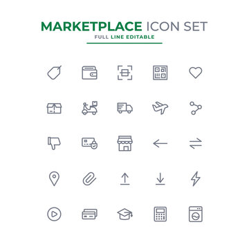 Marketplace icon set simple vector editable stroke free.