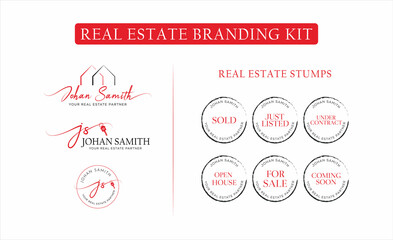 Fototapeta na wymiar Real Estate Branding logo signature Watermarks, Real Estate Badges, Realtor Logo, Sold Watermark, Just Listed Realtor Watermark, Open House Watermark