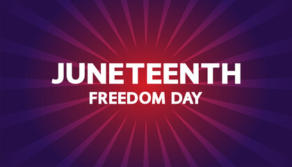 Juneteenth Freedom Day festive banner. African - American Independence day. White text and rays on red blue background.