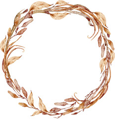 Watercolor boho tropical elegant wreath clipart. Wedding hand painted tropical dried branches. Floral frame for wedding invitations, greeting cards, sublimations, wedding monogram, logo.