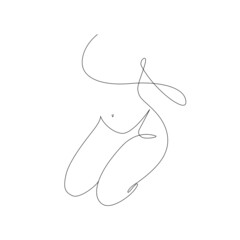 Elegant line art of erotic woman figure. Silhouette of female in contemporary one line style. Design element for for cosmetics advertising, posters, wall art, stickers.  - 501226594