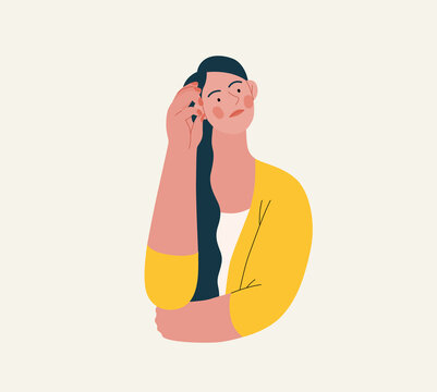 People portrait - Thinking people -Modern flat vector concept illustration of a young man thinking about something, half-length portrait, user avatar. Creative landing web page illustartion