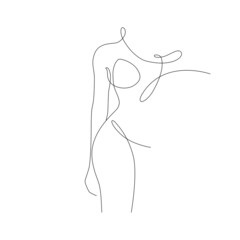 Elegant line art of erotic woman figure. Silhouette of female in contemporary one line style. Design element for for cosmetics advertising, posters, wall art, stickers.  - 501226716