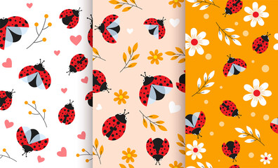 Ladybug seamless patterns