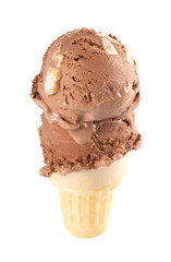 Rocky Road Ice Cream Cone Isolated on a White Background
