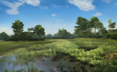 Fototapeta premium a grassy field next to water