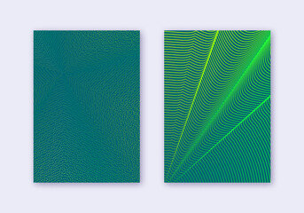Cover design template set. Abstract lines modern brochure layout. Green vibrant halftone gradients on dark background. Lively brochure, catalog, poster, book etc.