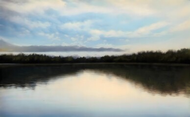 a large body of water surrounded by grass