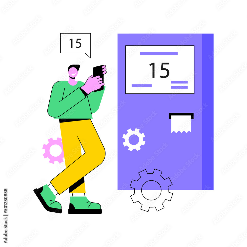 Poster electronic queuing system abstract concept vector illustration. queue management software, queuing e