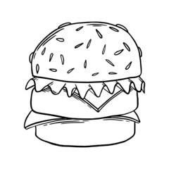 Burger, hamburger hand drawing vector drawing sketch retro engraving style.