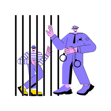 prisoner and police officer behind bars clip art preview
