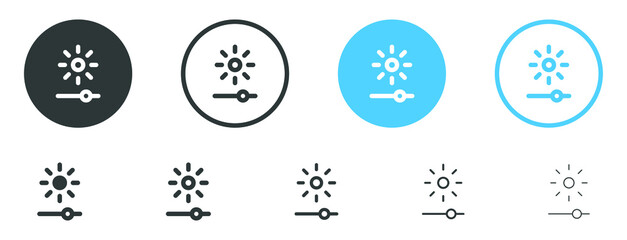 Brightness level icon, bright slider icon - light control icons - contrast settings icon button. line outline icons