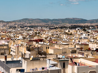 Aerial view over an urban neighborhood in Morocc