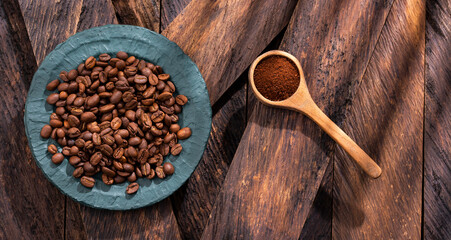 Ground coffee beans - Delicious Colombian coffee. Coffea