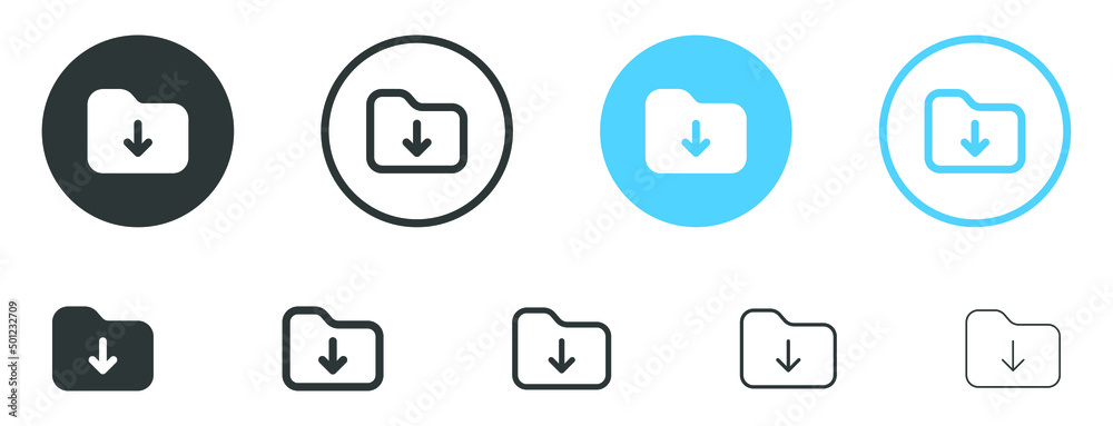Poster download folder icon, file document import icon sign with arrow down - save folder file icon button