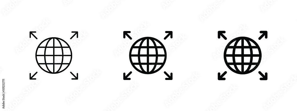 Fototapete global connection icon. world web icon www earth globe connectivity icons with four arrows direction
