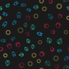 Set line Horse zodiac, Rooster, Sun and Eclipse of the sun on seamless pattern. Vector