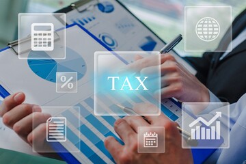 Financial government taxes tax concept. Businessman working  tax online return form for payment.