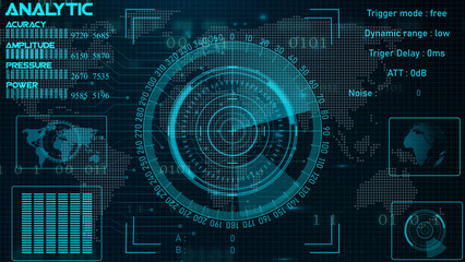 Technology interface HUD rotating on dark virtual screen with animated interface .radar HUD animation. Radar Gaps Navigation Screen Display ,bullet Shot & Futuristic Tracking.	