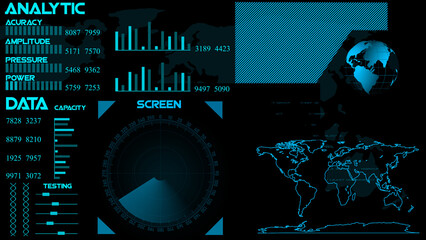 Fototapeta na wymiar Technology interface HUD rotating on dark virtual screen with animated interface .radar HUD animation. Radar Gaps Navigation Screen Display ,bullet Shot & Futuristic Tracking. 