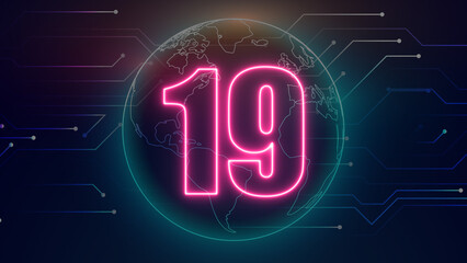 Neon number on black background. Learning numbers, serial number, price, place. 