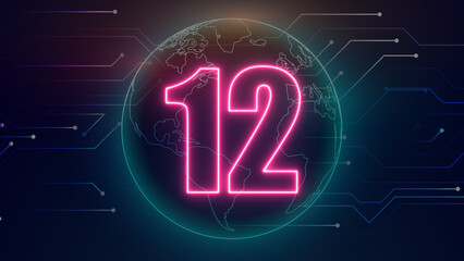 Neon number on black background. Learning numbers, serial number, price, place. 