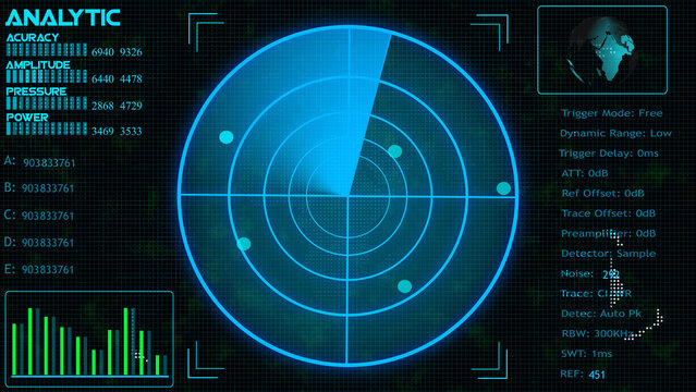 Technology interface HUD rotating on dark virtual screen with animated interface .radar HUD animation. Radar Gaps Navigation Screen Display ,bullet Shot & Futuristic Tracking.	