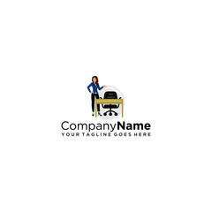 businesswoman logo sign design with chair and table