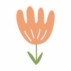 Cute tulip. Postcard decor element. Vector isolated image. Cute flower sticker. Beautiful flower in doodle style.