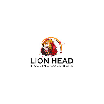 Angry roaring male lion head logo sign design