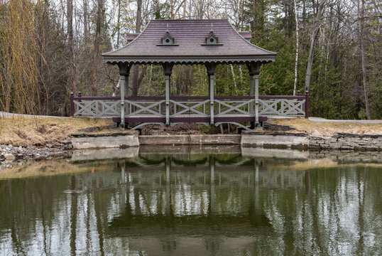 old fashioned pagoda and bridge at Jackson park Peterborough Ontario