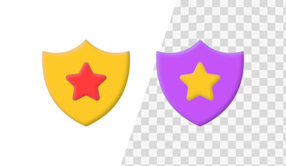 Fototapeta premium 3d shield star award icon button in purple, yellow color frame 