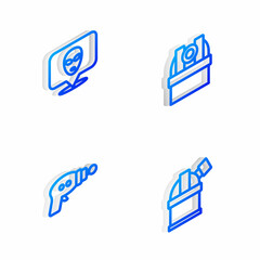Set Isometric line Astronomical observatory, Alien, Ray gun and icon. Vector