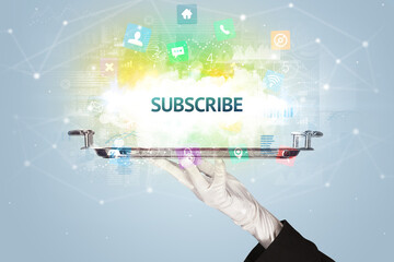 Waiter serving social networking concept