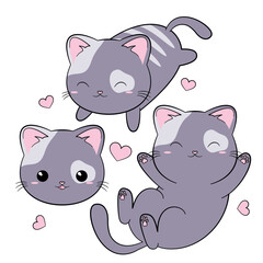  Zestaw słodkich szczęśliwych kotków. Kot w stylu kawaii. Ilustracja wektorowa na białym tle.