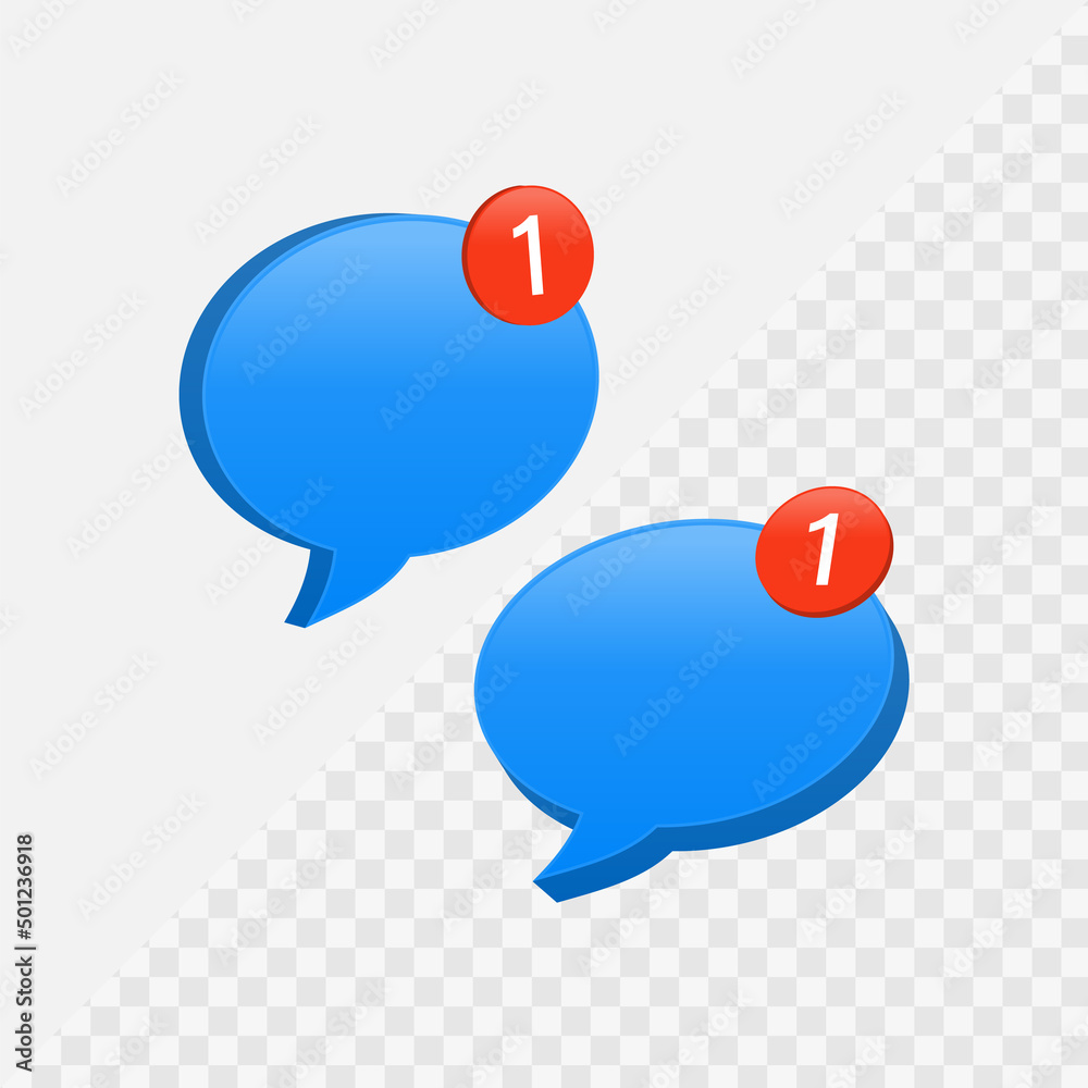 Aufkleber 3d message chat icon with red notification reminder sign button speech bubble 3d modern notifications bubbles background 