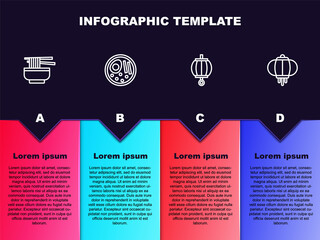 Set line Ramen, , Korean lantern and . Business infographic template. Vector