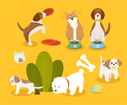 various dog and puppy icon illustration set. animal, puppy, adorable, pet. Vector drawing. Hand drawn style.